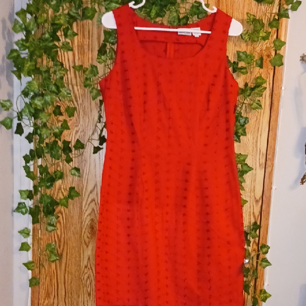 Newport News Red Sheath Midi Dress Scoop Neck Sleeveless